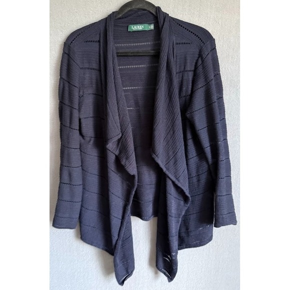 Lauren Ralph Lauren Sweaters - Lauren Ralph Lauren Cardigan Women L Blue Open Front Knit Lightweight Sweater